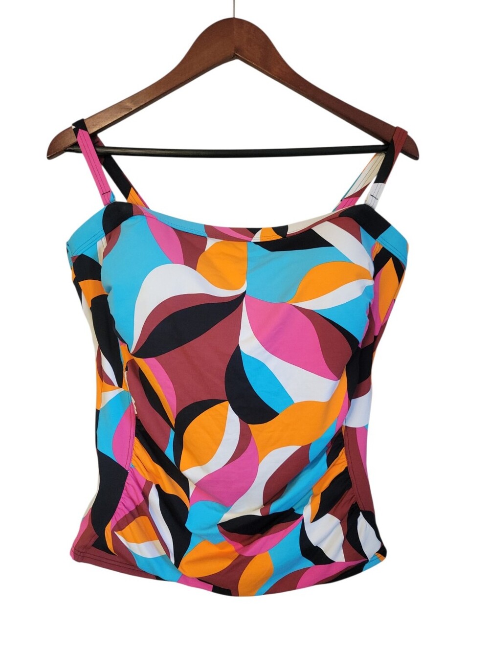 Lands’ End Tankini Swim Top Size 14 Bright Geometric Tummy Control Beach Resort